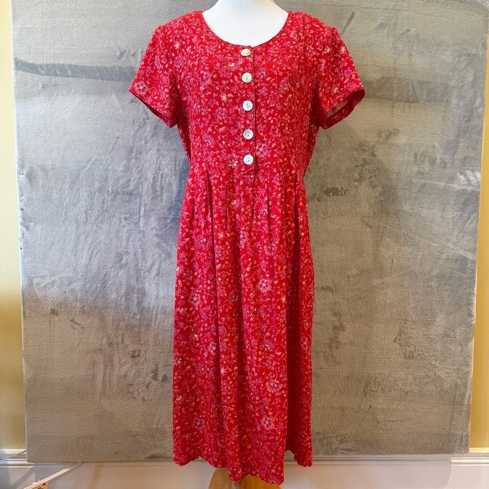 Cottagecore Pleated Feminine Flutter Floral Sleeve Dress Sz 10
